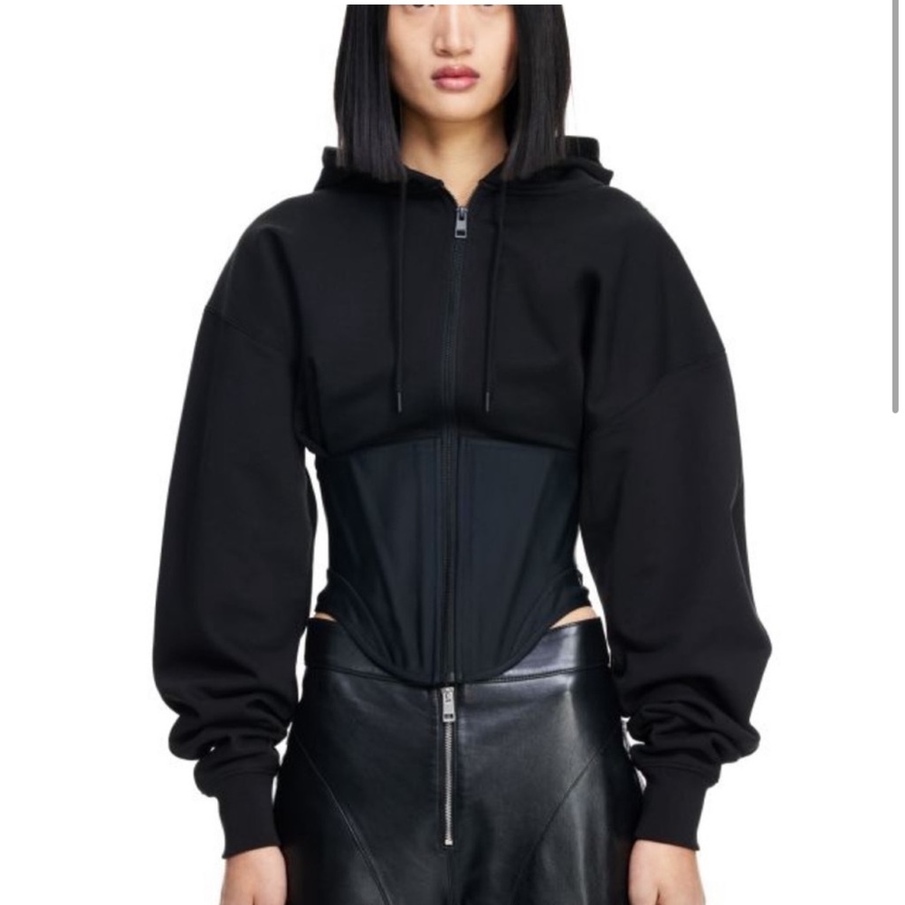 MUGLER x HM - hooded sweatshirt jacket with figure flaunting corset waist.